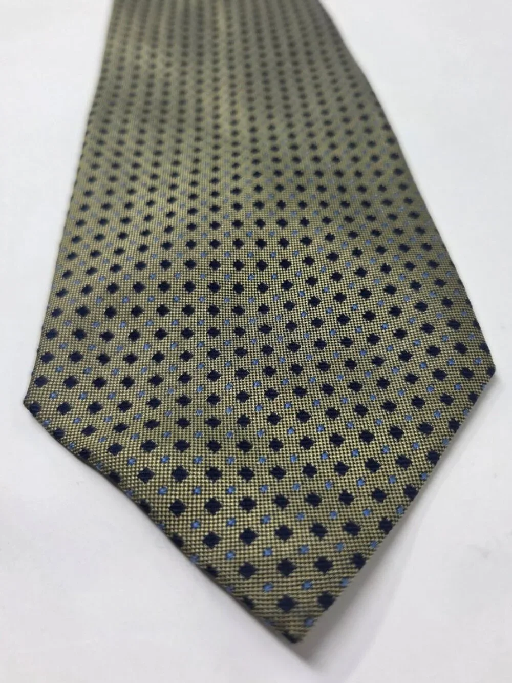 Roberto Villini Collezione Mens All Silk Tie 60 Inch Olive Navy Dot Pattern